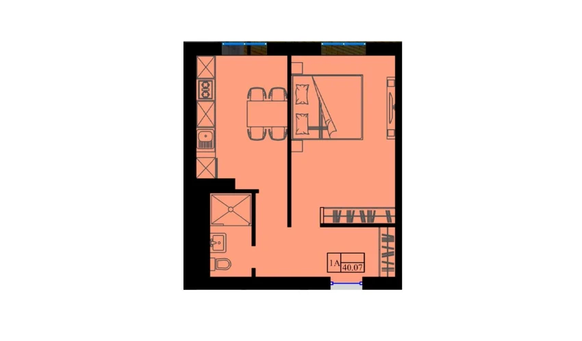 1-xonali xonadon 41 m²  7/7 qavat | Sohil Turar-joy majmuasi