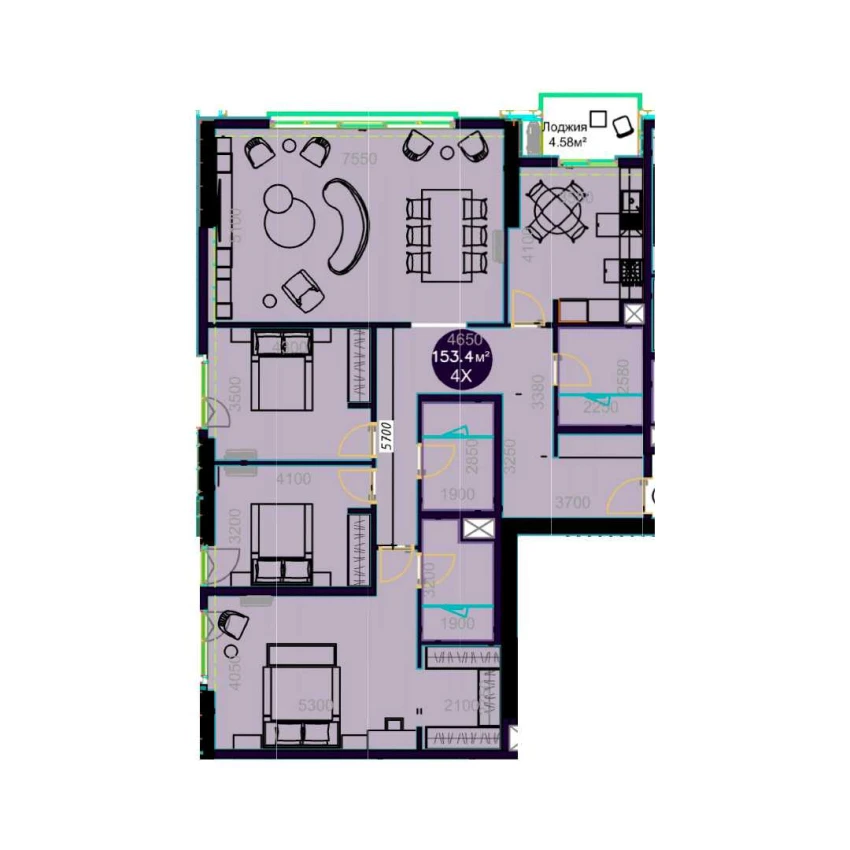 4-комнатная квартира 153.4 м²  4/4 этаж