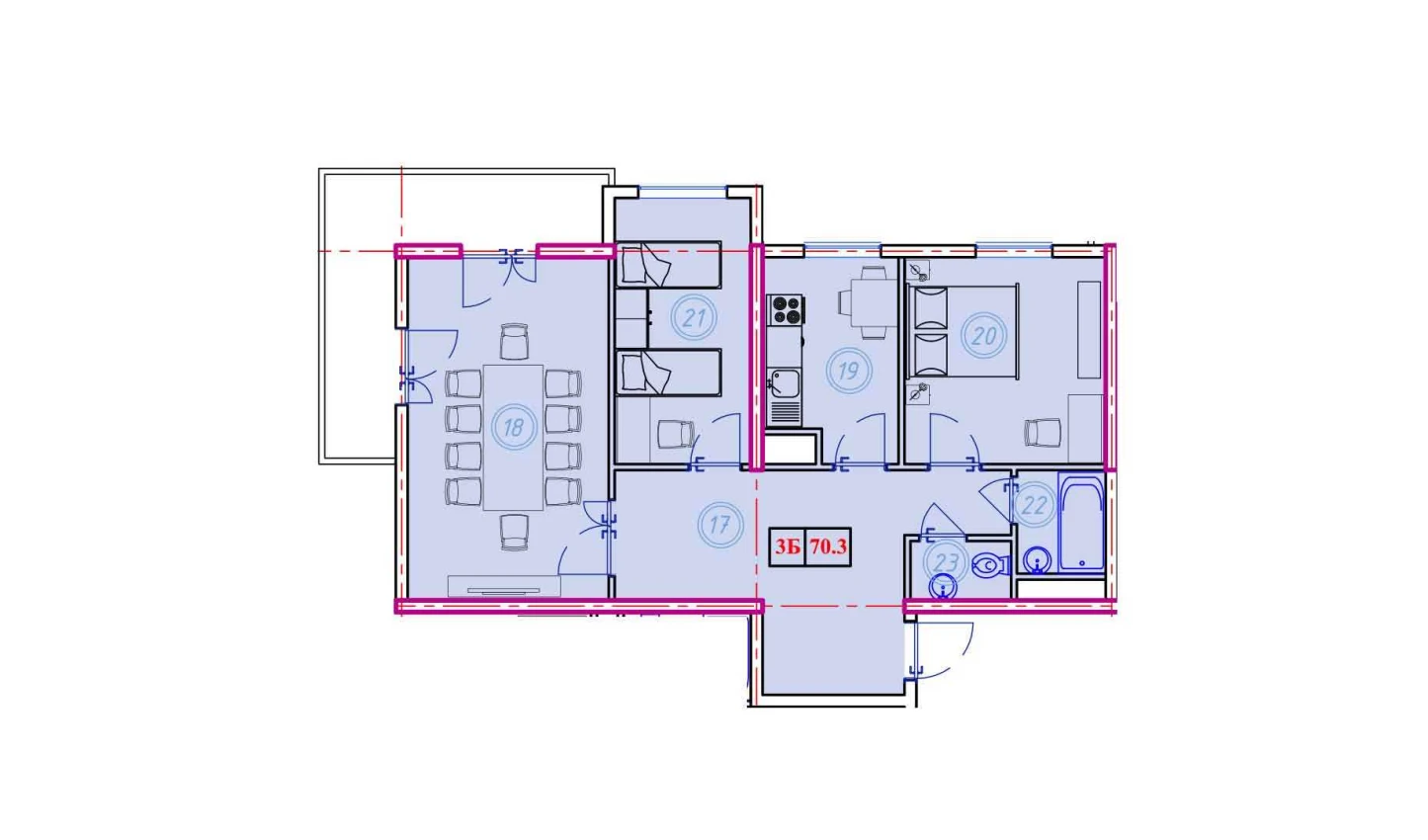 3-комнатная квартира 70.3 м²  1/1 этаж