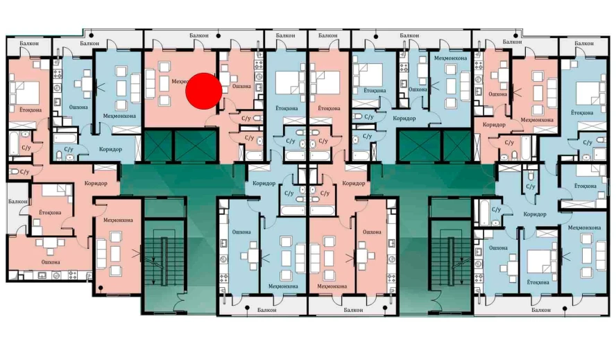 1-xonali xonadon 46.35 m²  12/16 qavat | SOKIN DIYOR Turar-joy majmuasi