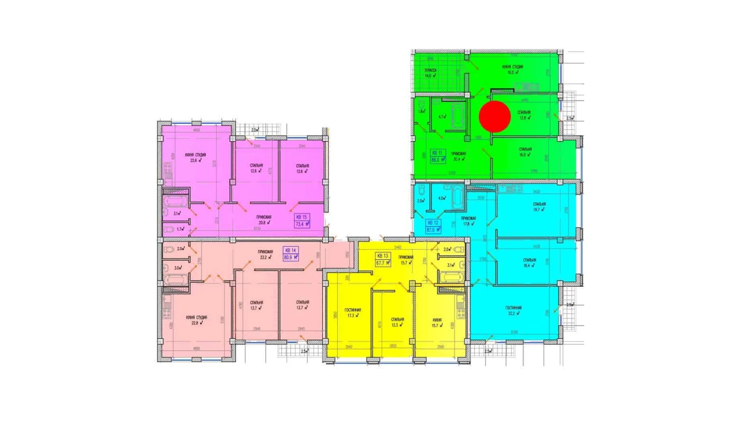 3-комнатная квартира 88 м²  3/3 этаж