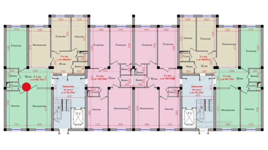 2-комнатная квартира 83.75 м²  1/1 этаж