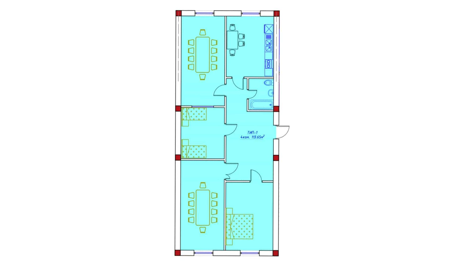 4-комнатная квартира 113.65 м²  7/7 этаж