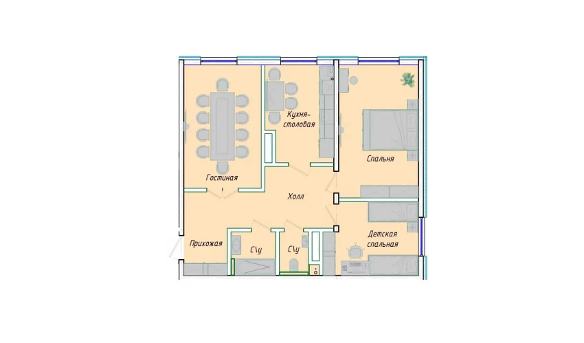 3-xonali xonadon 79.1 m²  1/12 qavat | SERGELI CITY Turar-joy majmuasi