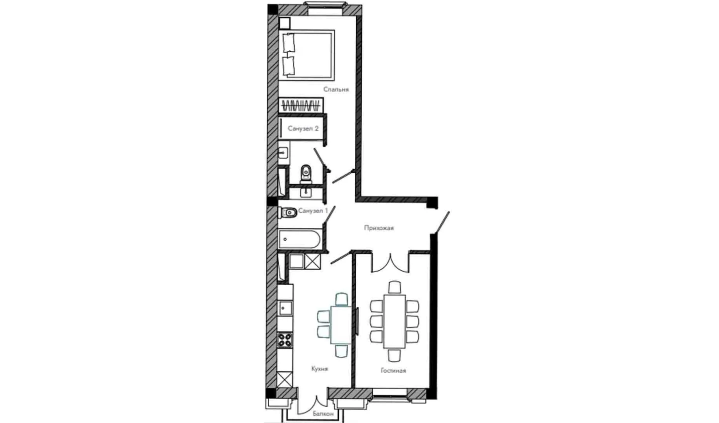 2-комнатная квартира 62.66 м²  3/3 этаж