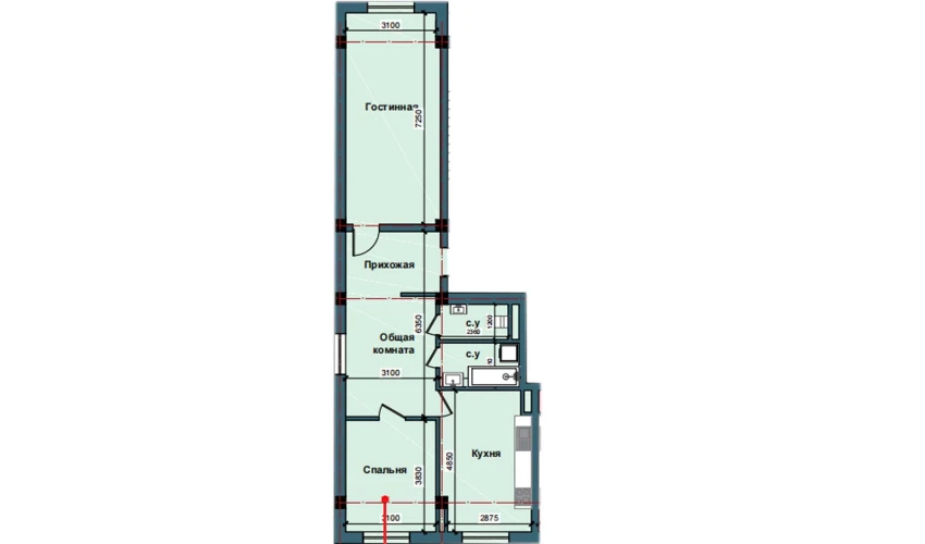 3-xonali xonadon 80 m²  11/11 qavat | NUR BARAKA Turar-joy majmuasi