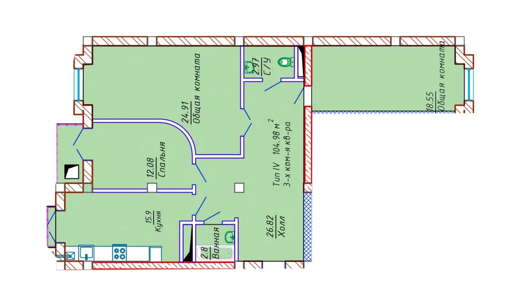 3-комн. квартира 104.98 м²  6/10 этаж | Жилой комплекс Samarqand Park Avenue