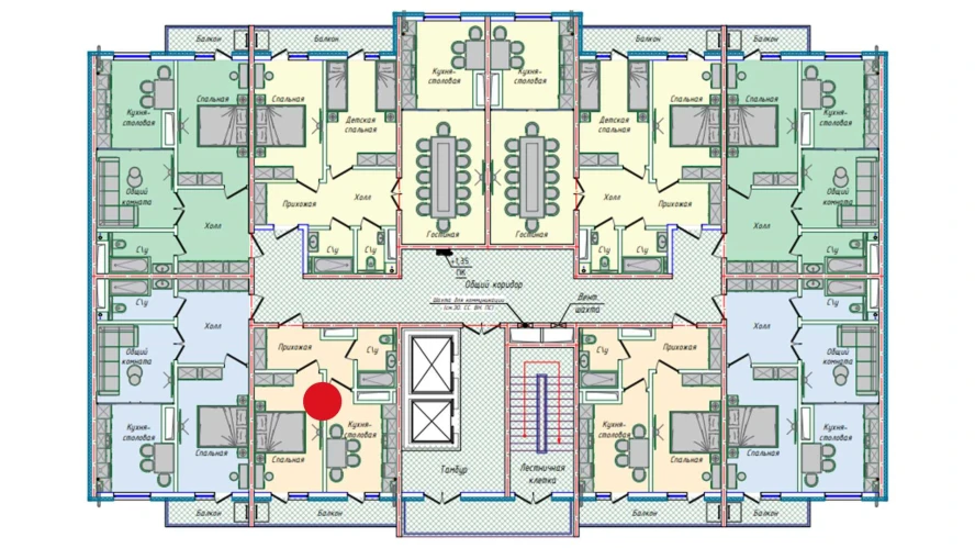 1-xonali xonadon 35.73 m²  16/16 qavat