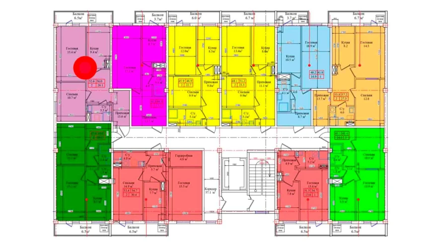 2-комнатная квартира 56 м²  3/3 этаж