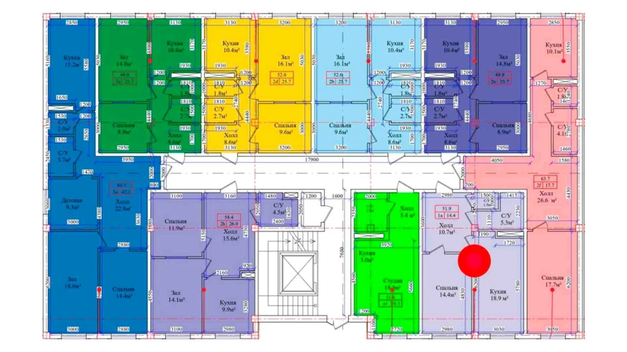 1-комнатная квартира 51.9 м²  1/1 этаж