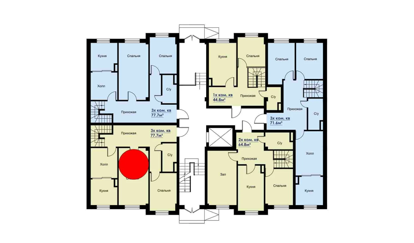 3-комнатная квартира 77.7 м²  1/1 этаж