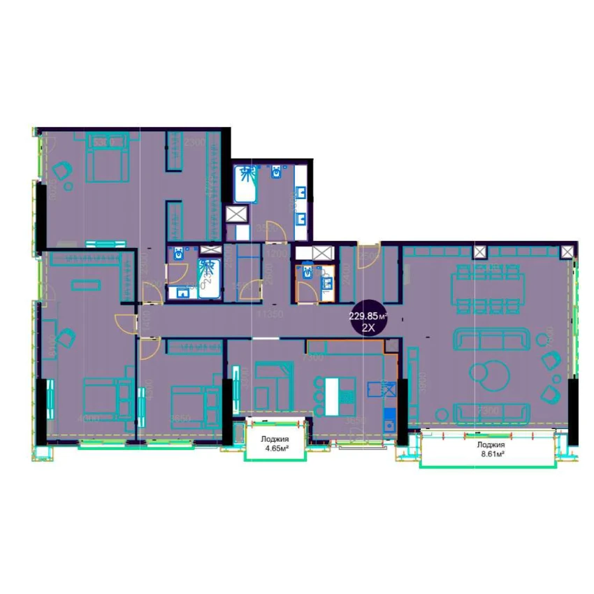 2-комнатная квартира 229.85 м²  19/19 этаж