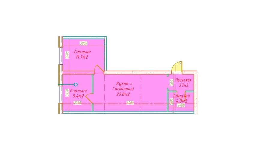 2-xonali xonadon 52.9 m²  1/16 qavat | DO'MBIROBOD RESIDENCE Turar-joy majmuasi