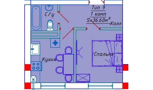 1-xonali xonadon 30.6 m²  8/10 qavat | Emir Turar-joy majmuasi