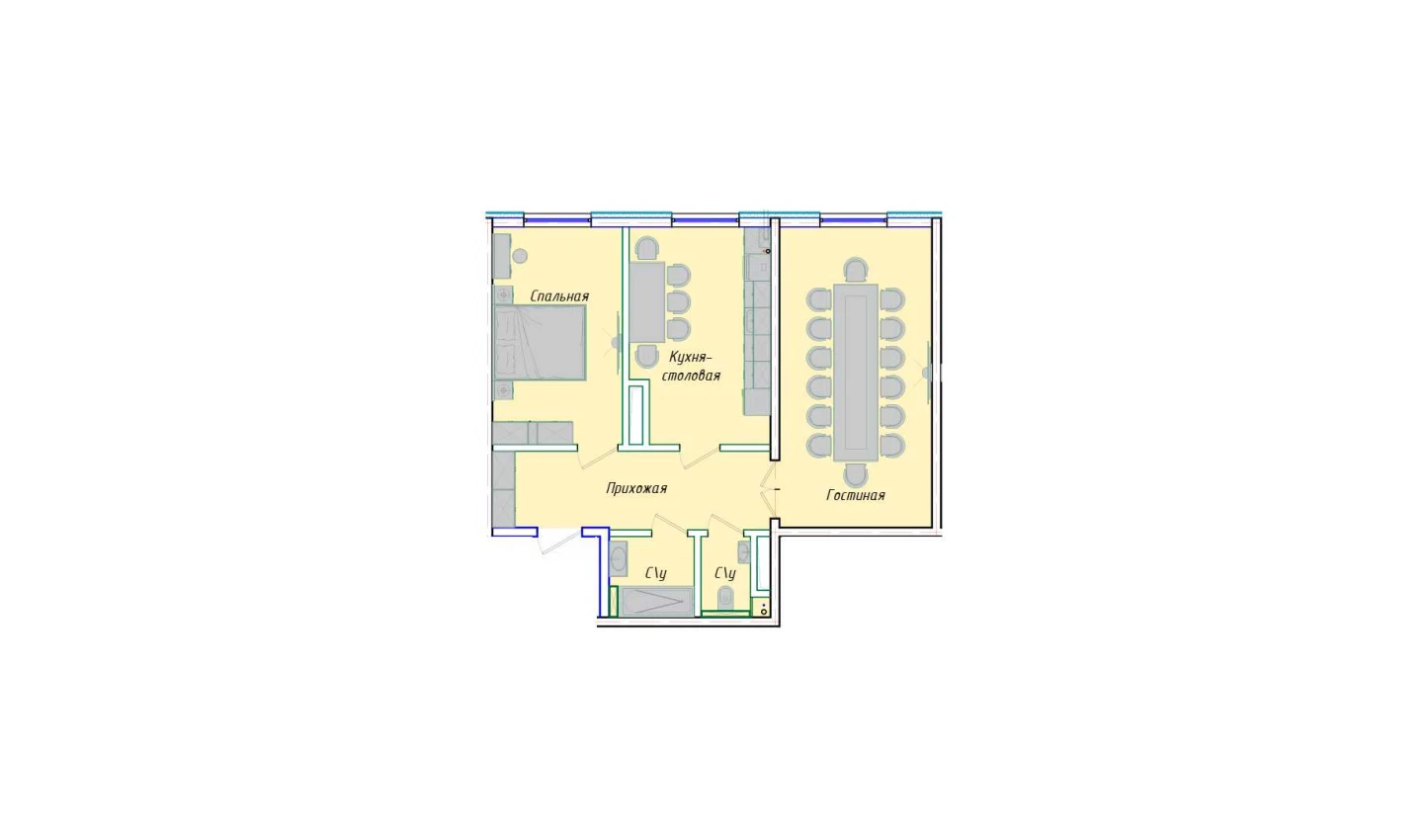 2-комнатная квартира 68.56 м²  1/1 этаж