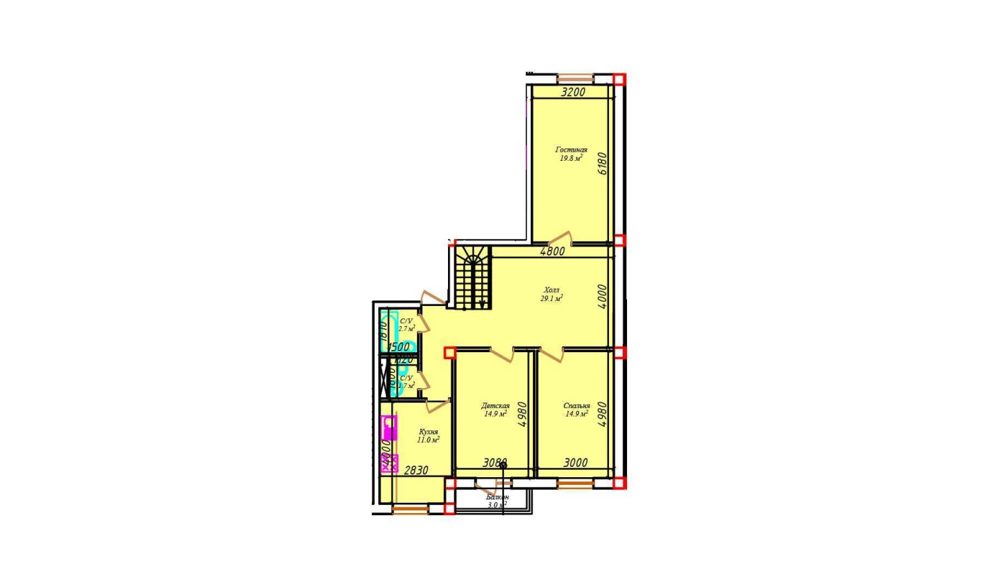 2-комнатная квартира 99.5 м²  5/5 этаж