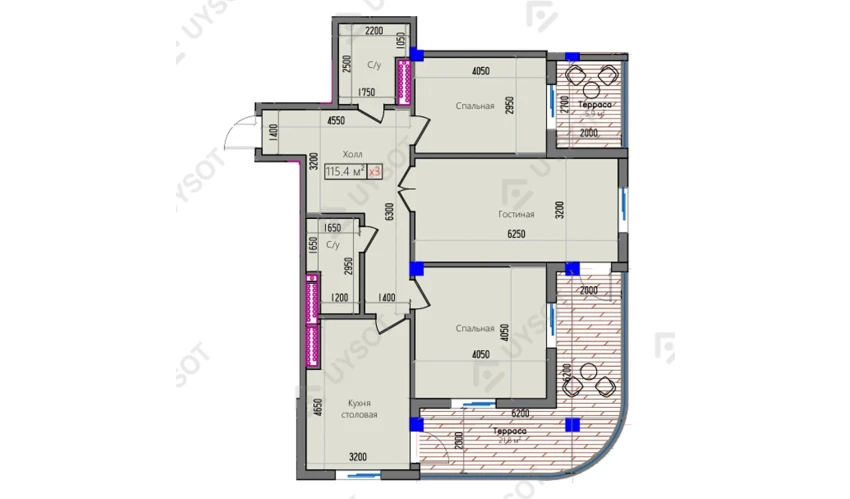 3-xonali xonadon 115.4 m²  2/16 qavat | Park Avenue Turar-joy majmuasi