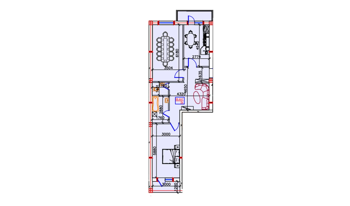 2-xonali xonadon 88.4 m²  5/5 qavat