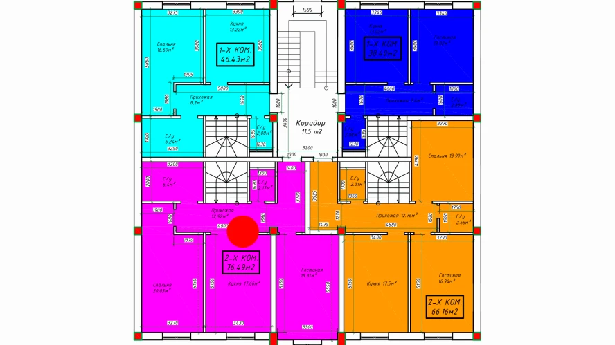 2-комнатная квартира 76.49 м²  1/1 этаж