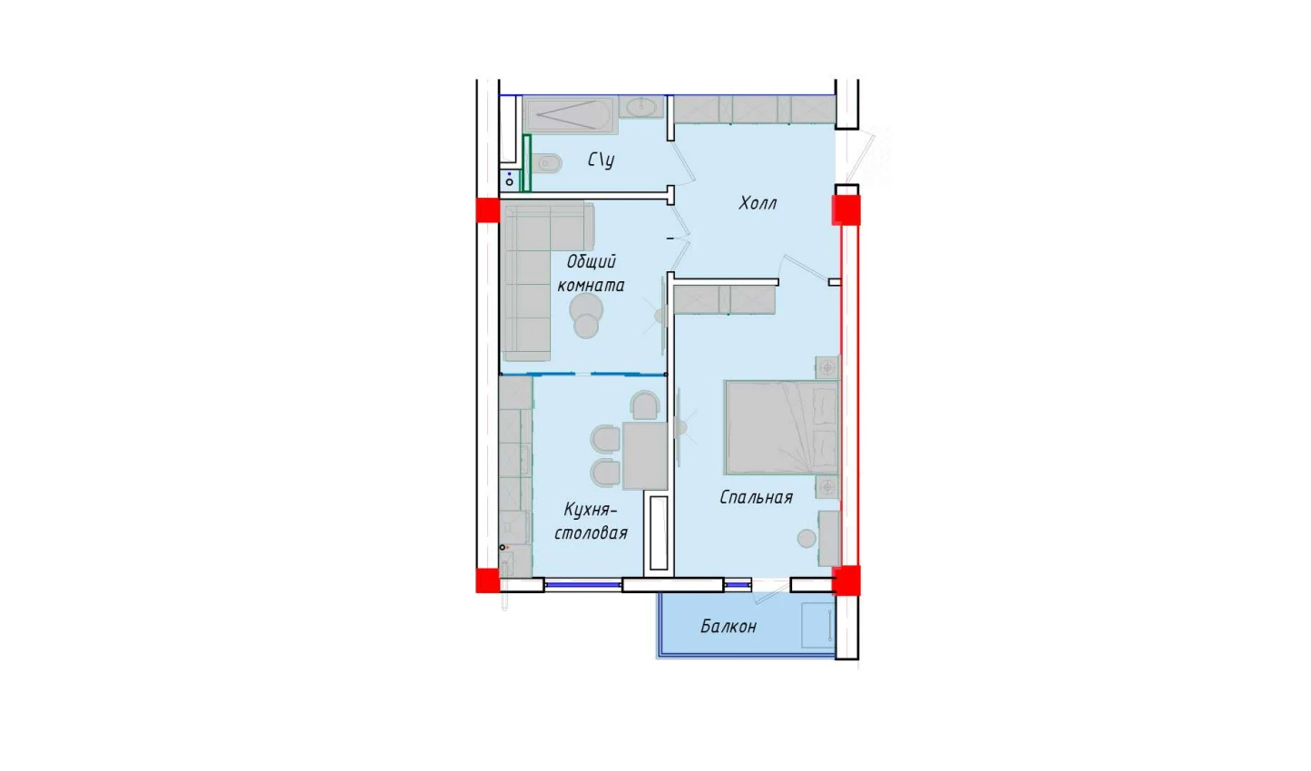 2-комнатная квартира 53.44 м²  11/11 этаж