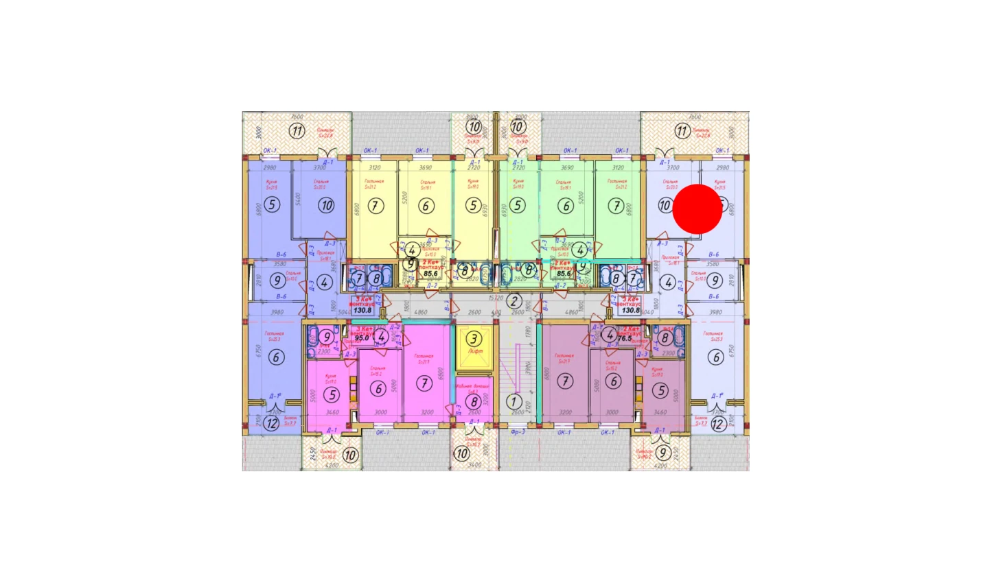 4-комнатная квартира 130.8 м²  3/3 этаж