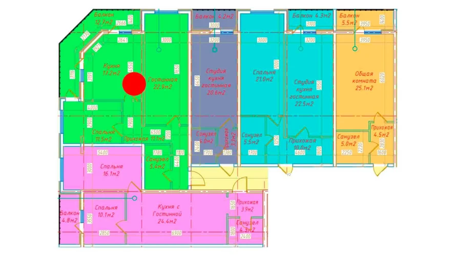 2-комнатная квартира 80.8 м²  7/7 этаж