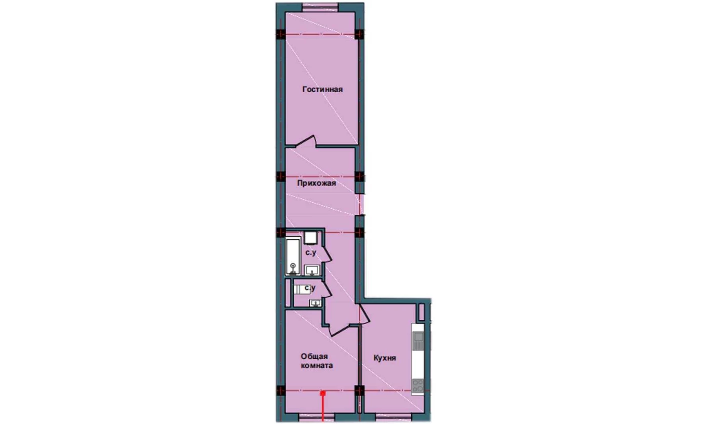 2-комнатная квартира 70.7 м²  2/2 этаж