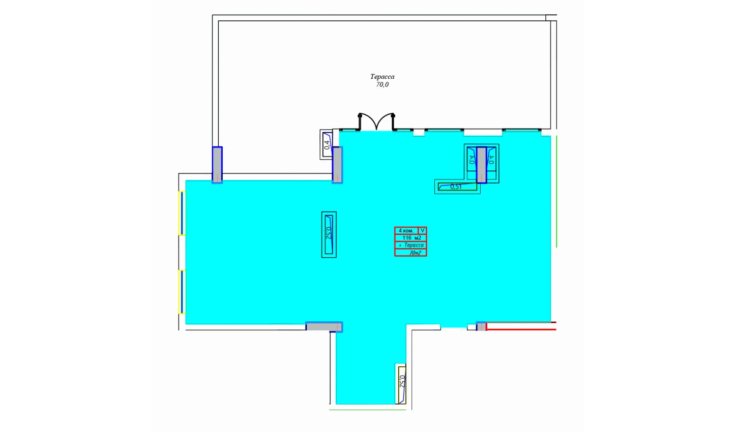 4-комнатная квартира 116 м²  17/17 этаж