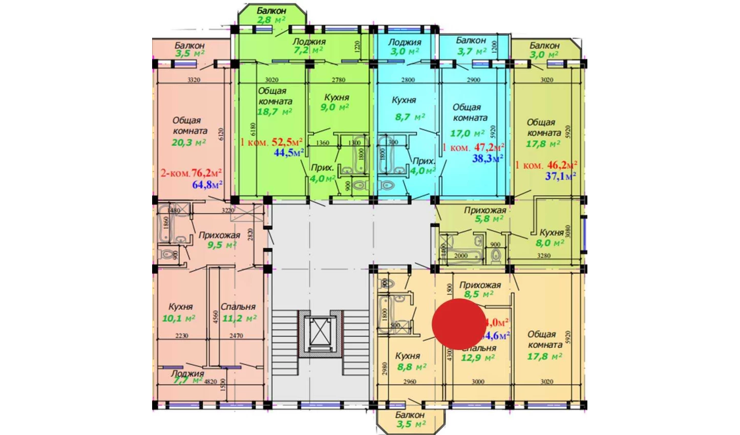 2-комнатная квартира 64 м²  5/5 этаж