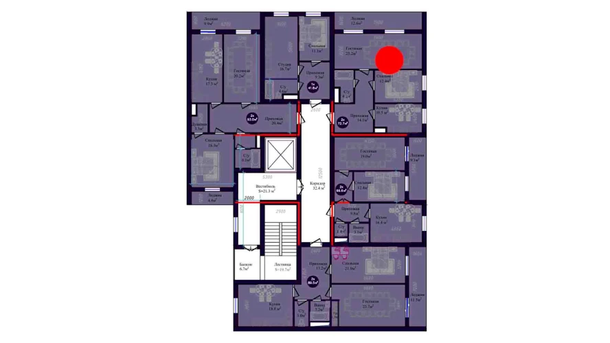 2-комнатная квартира 72.7 м²  6/6 этаж