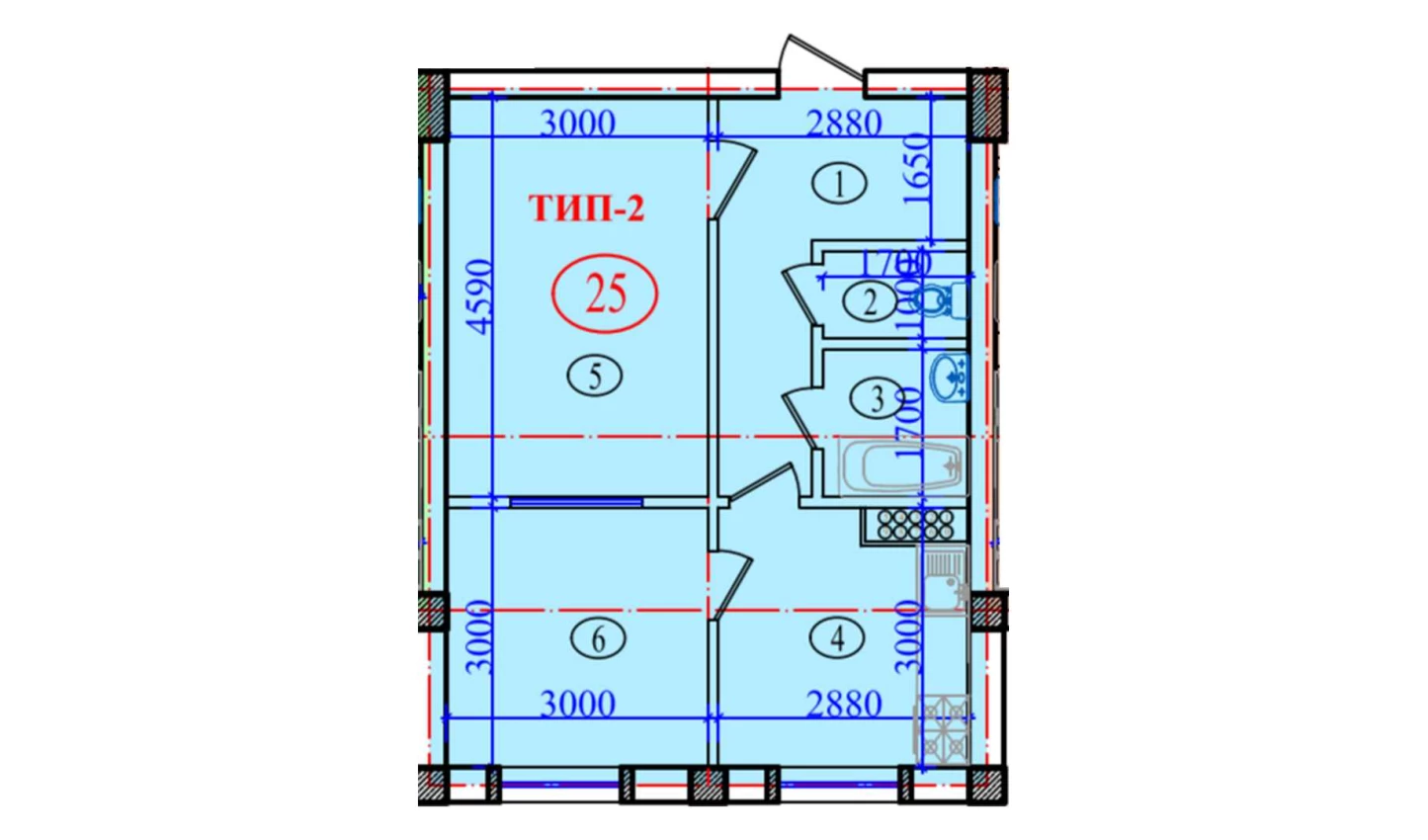 2-комнатная квартира 51.2 м²  6/6 этаж