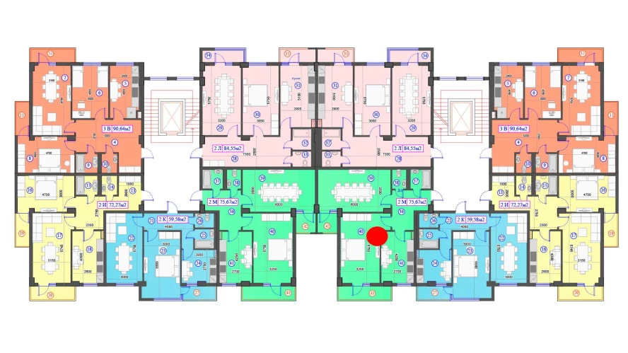 2-комнатная квартира 75.67 м²  5/5 этаж