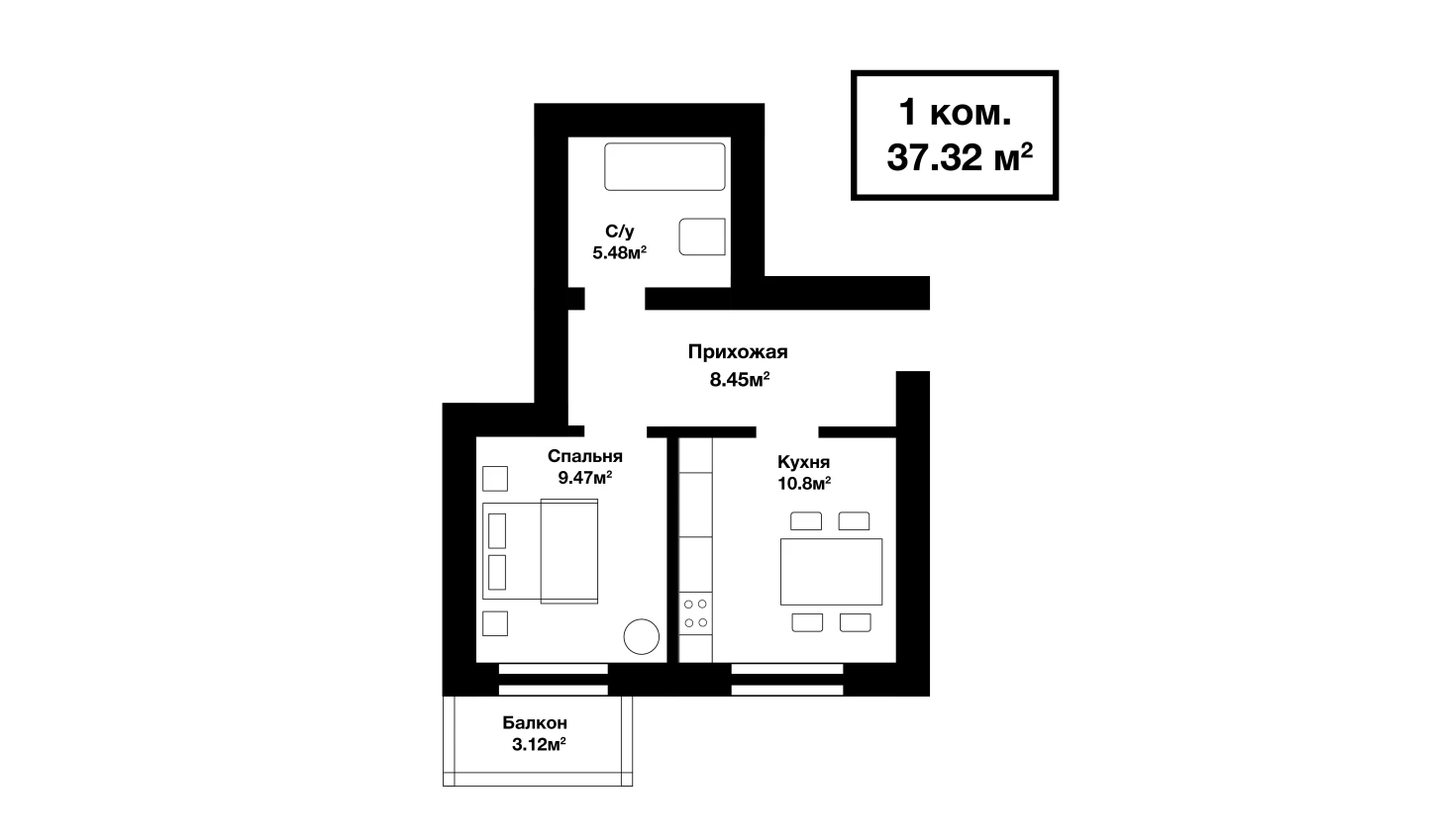 1-комнатная квартира 34.2 м²  3/3 этаж