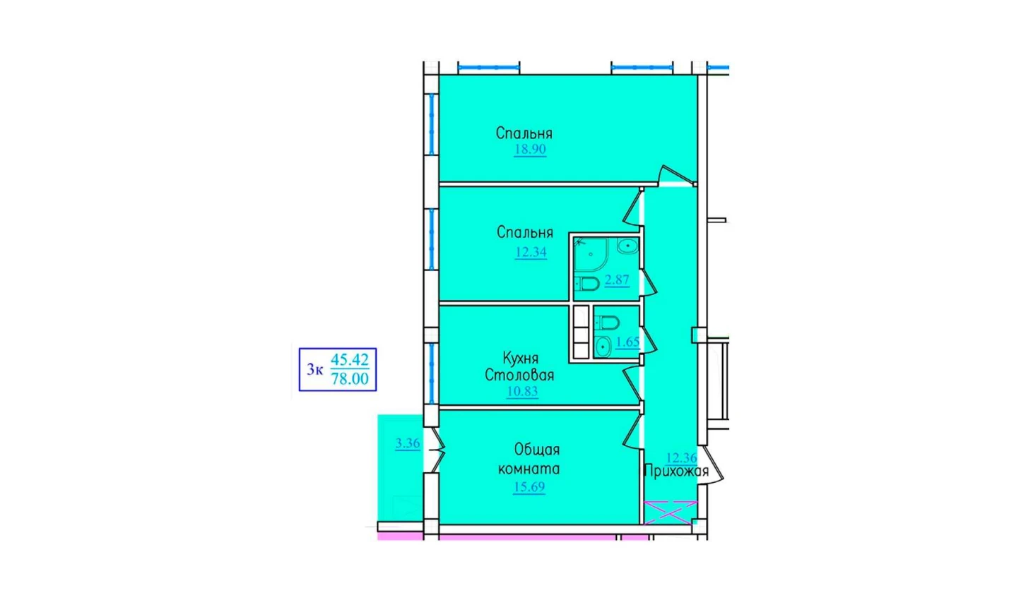 3-комн. квартира 78 м²  9/9 этаж | Жилой комплекс PROVANS