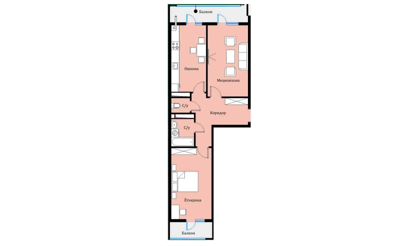 2-комнатная квартира 64.44 м²  12/12 этаж