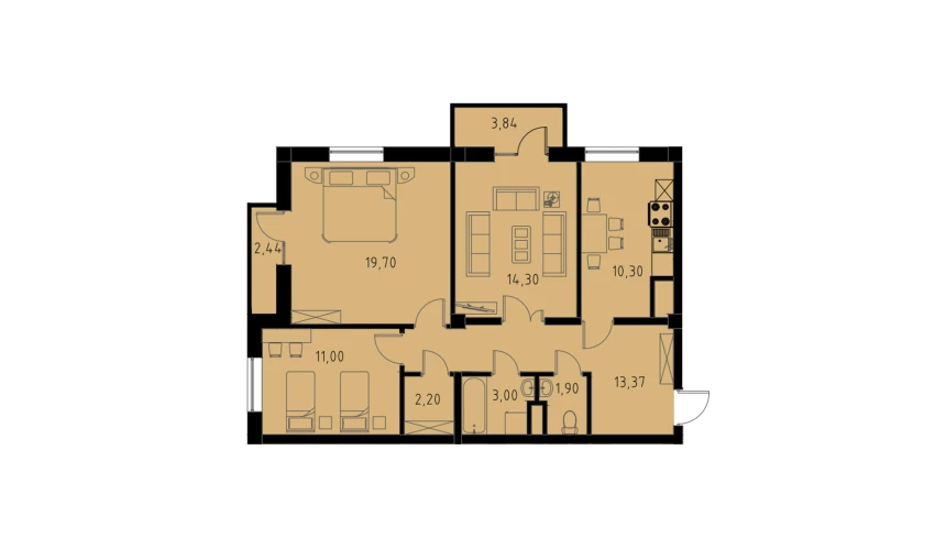 3-комнатная квартира 77.65 м²  4/4 этаж