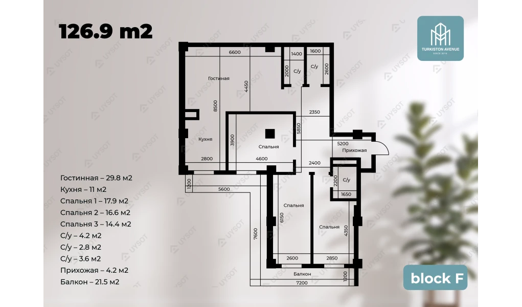 4-комнатная квартира 126.9 м²  1-16/1-16 этаж