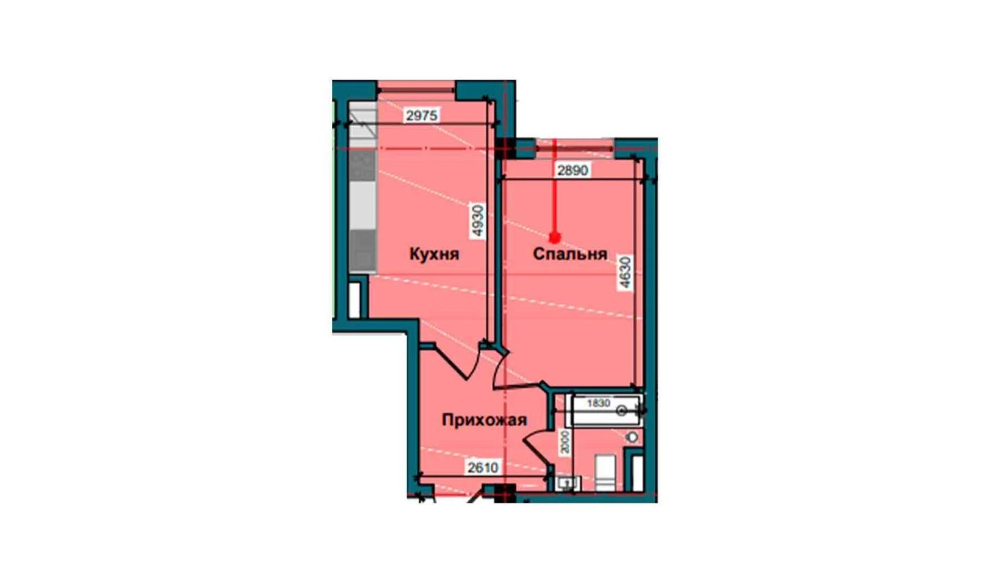 1-xonali xonadon 38.6 m²  1/1 qavat