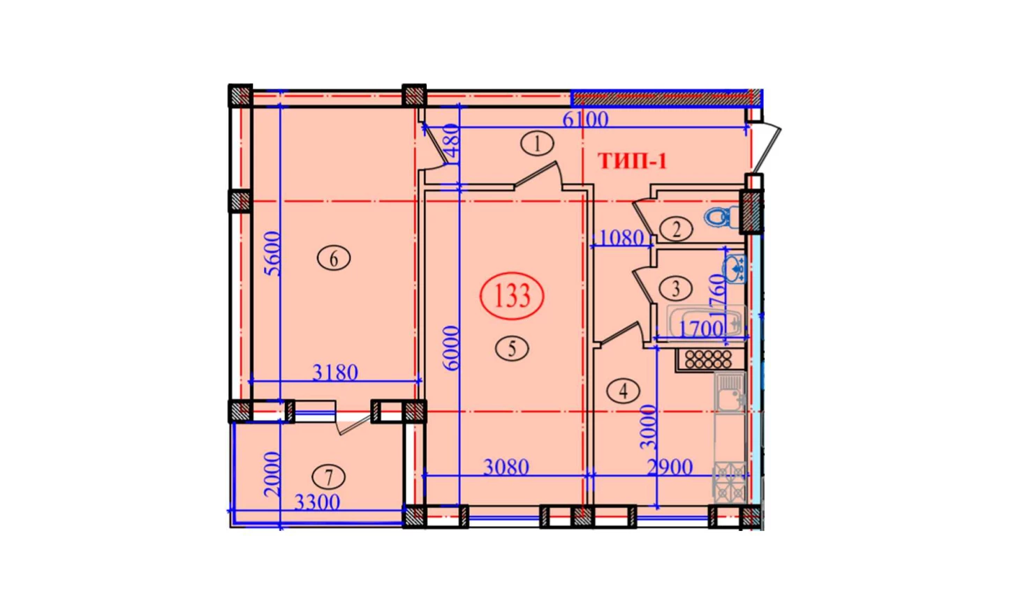 2-комнатная квартира 77.6 м²  9/9 этаж