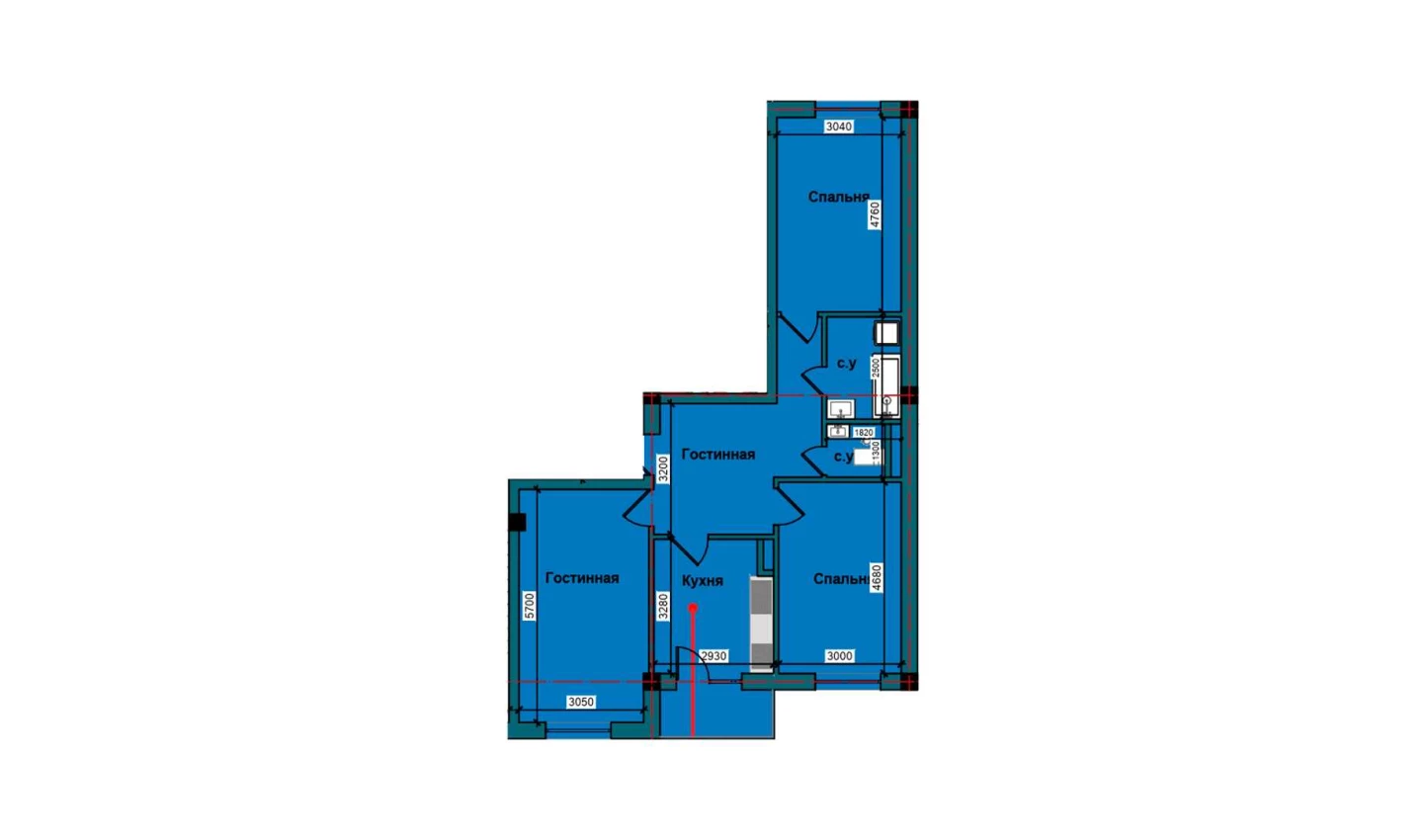 3-xonali xonadon 81.9 m²  5/5 qavat