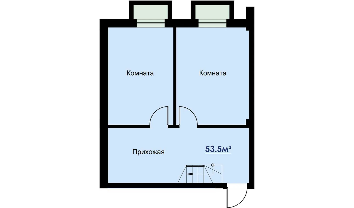 2-комнатная квартира 55 м²  1/1 этаж