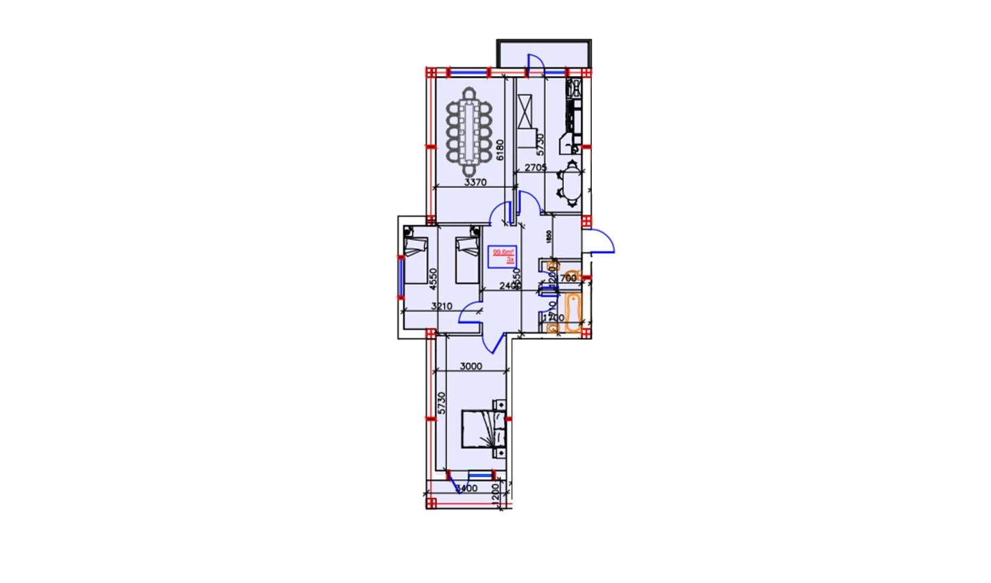 3-комнатная квартира 99.6 м²  3/3 этаж