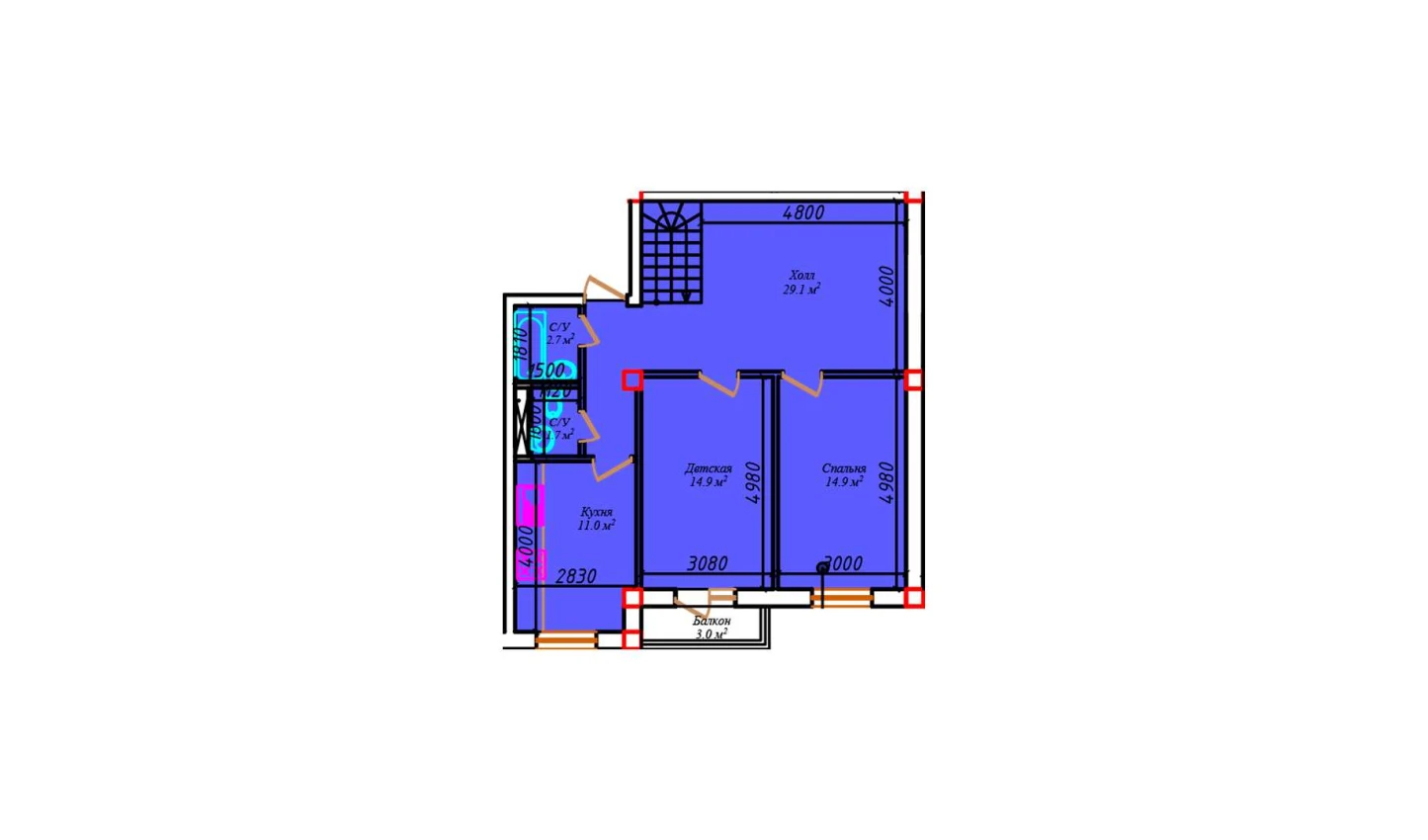 2-xonali xonadon 78.3 m²  5/5 qavat