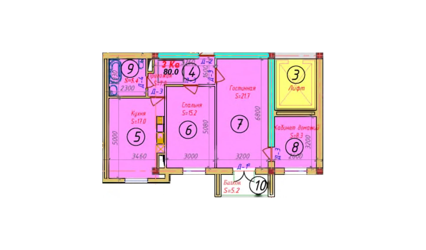 3-xonali xonadon 71.5 m²  7/7 qavat