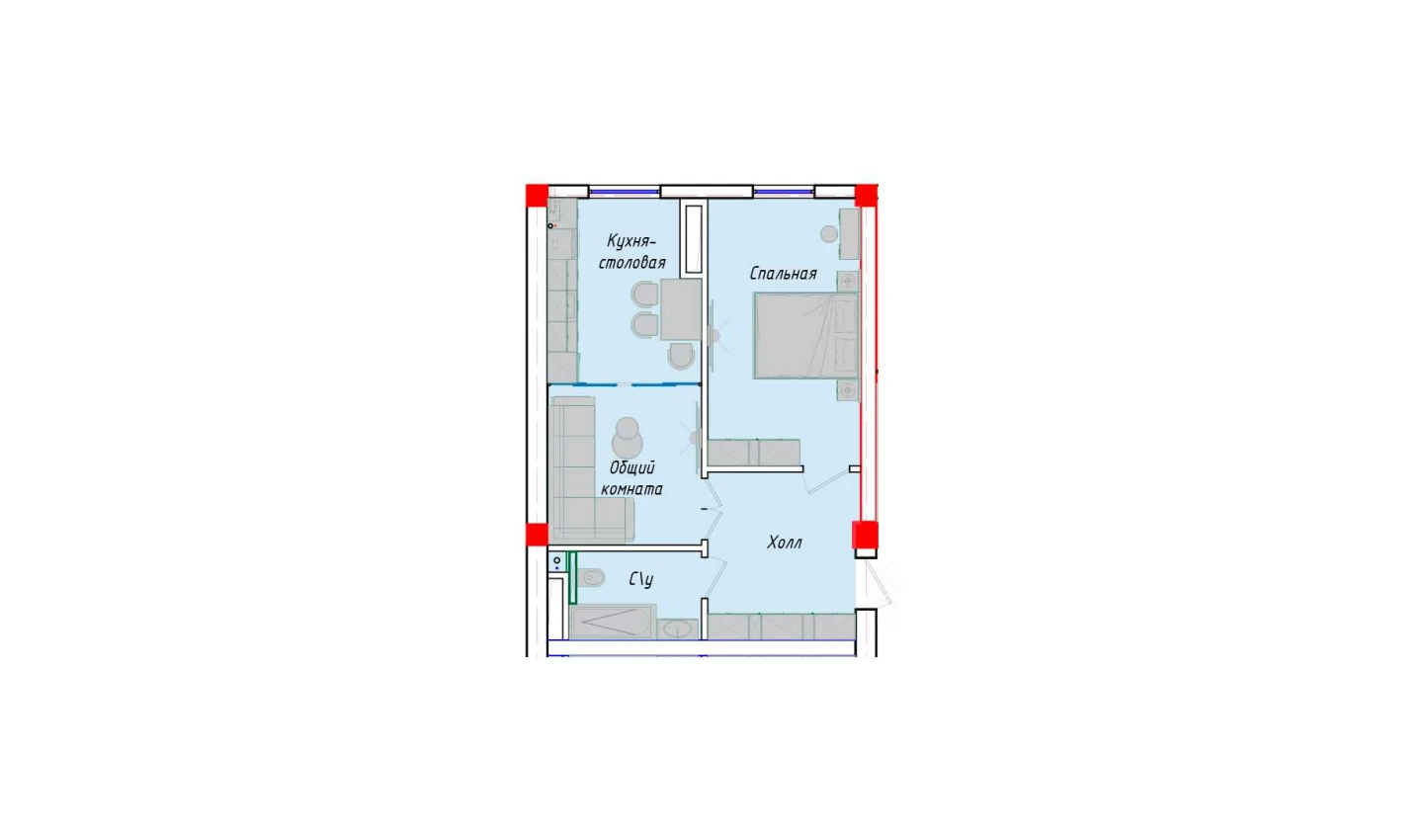 2-комнатная квартира 49.6 м²  1/12 этаж