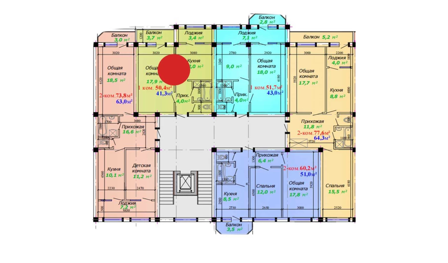 1-комнатная квартира 50.4 м²  3/3 этаж