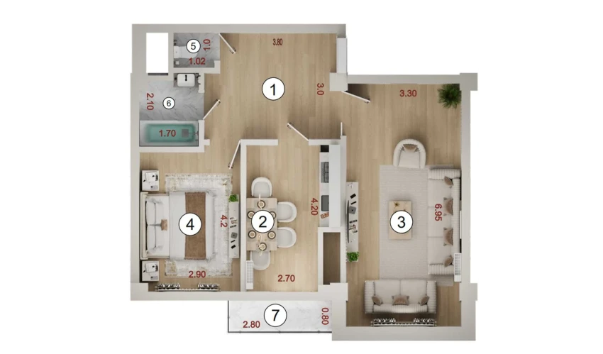 2-комнатная квартира 64.35 м²  7/16 этаж | Жилой комплекс ISLOMOBOD