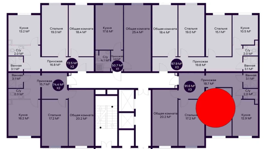 3-комнатная квартира 91.6 м²  1/1 этаж