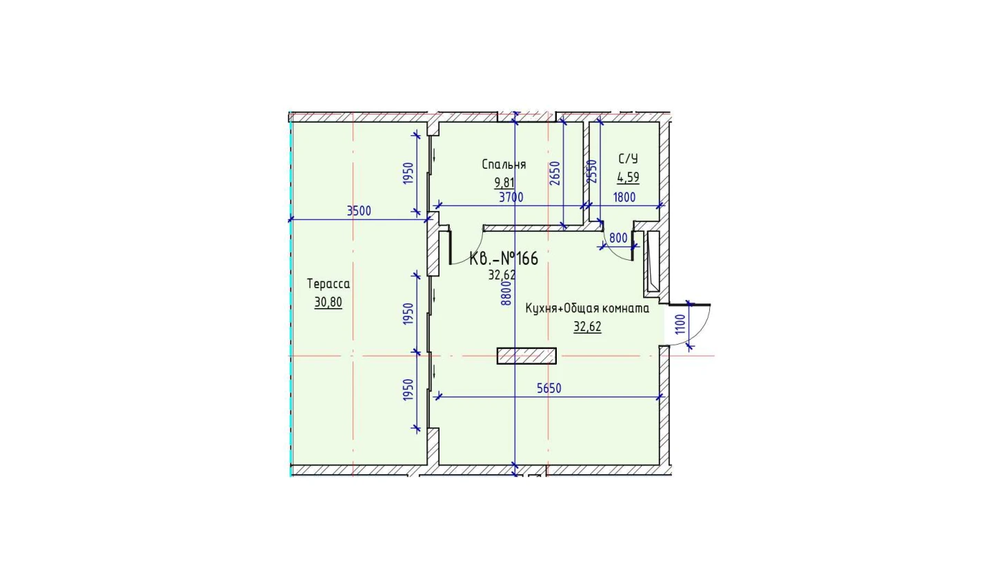 1-xonali xonadon 32.62 m²  17/17 qavat