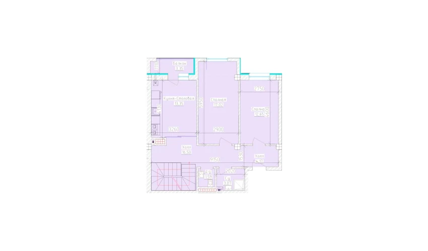 3-xonali xonadon 71.9 m²  9/9 qavat | Aero Town Turar-joy majmuasi